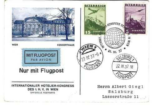 Postkarte mit flugpost 1937 - flugpost,